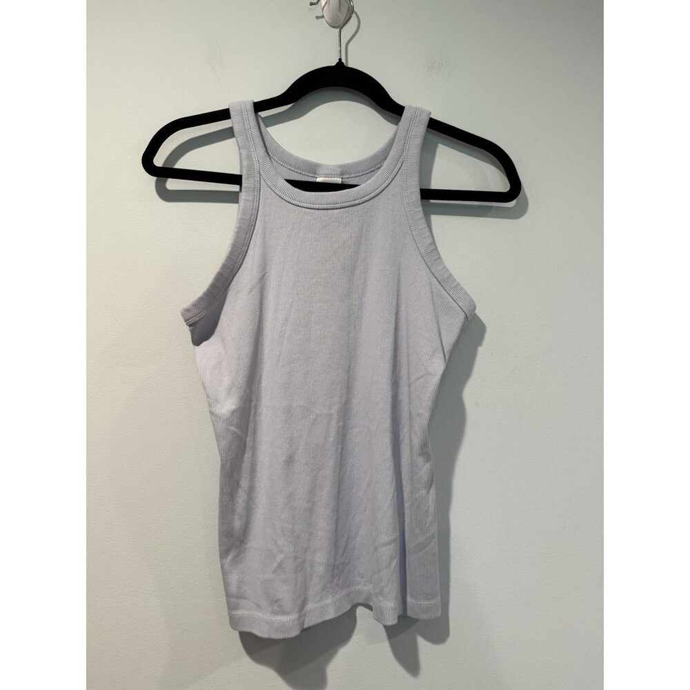 H&M Basics Fitted Ribbed High Neck Tank Top Medium Light Blue Travel Minimalist